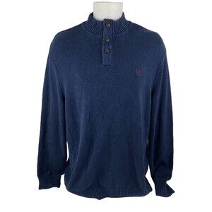 Chaps Men 2XLT Henley Pullover Sweater Blue Elbow Patch Tall